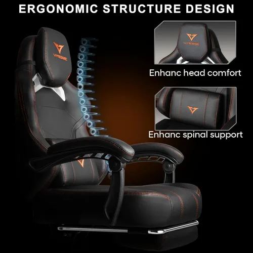 Vista 7 de VITESSE Silla de juegos grande y alta, capacidad de peso de 400 libras con reposapiés, silla ergonómica de videojuegos para adultos