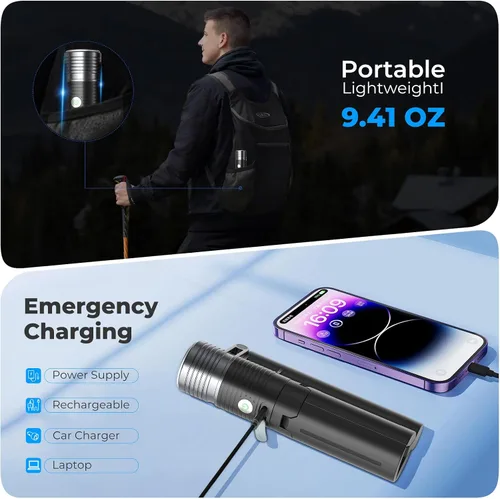 Vista 9 de Linterna AsFrost de 2 en 1 para acampar, lámpara doble con rotación de 180°, 8 modos, recargable, LED, luz brillante, linterna de campamento, luz