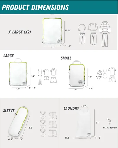 Vista 4 de Cubos de embalaje grandes para viajes, cubos de compresión extra grandes para equipaje, Blanco verde, Cubo de embalaje de compresión