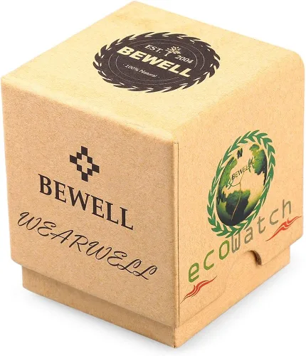 Vista 7 de BEWELL - Reloj de pulsera de cuarzo ultrafino para hombre, correa de lona, esfera de madera ligera