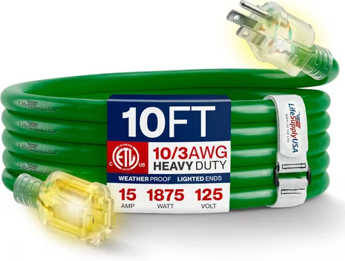 Vista 93 de Cable de extensión de 3 pies para exteriores/interiores, calibre 10/3, ultra resistente, SJTW, resistente al agua, certificación ETL, cable