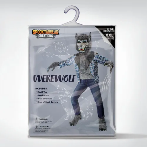 Vista 6 de Spooktacular Creations Boy Howling Werewolf Deluxe Costume with Mask, Werewolf Claws Gloves, Boot Covers, Wolf Costume Kids