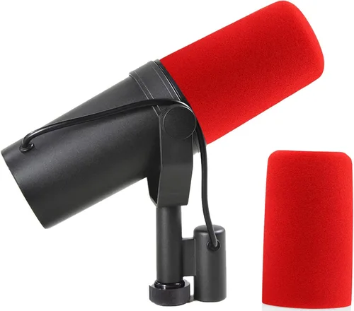 Vista 2 de LEFXMOPHY SM7B Parabrisas para Micrófono Vocal Shure SM7B SM7dB RK345 Filtro anti-pop de repuesto, Cubierta de espuma roja con cancelación de ruido