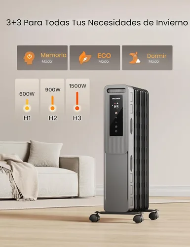 Vista 3 de PELONIS Radiador lleno de aceite, calentador de espacio eléctrico para uso en interiores en habitaciones grandes con termostato y control remoto, 3