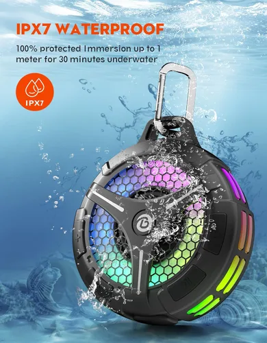 Vista 10 de Altavoz de ducha Bluetooth impermeable, ventosa, pequeños altavoces inalámbricos portátiles IPX7 impermeables para exteriores, sonido estéreo Negro