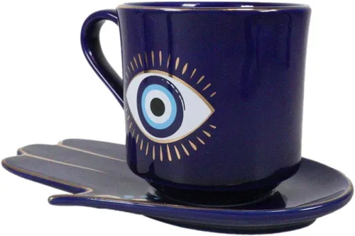 Vista 7 de Ebros Gift Wicca Occult Evil Eye Of Providence With Hamsa Quirología Quirología Palmistry Taza de café Taza de té con platillo Juego de vasos Wicca