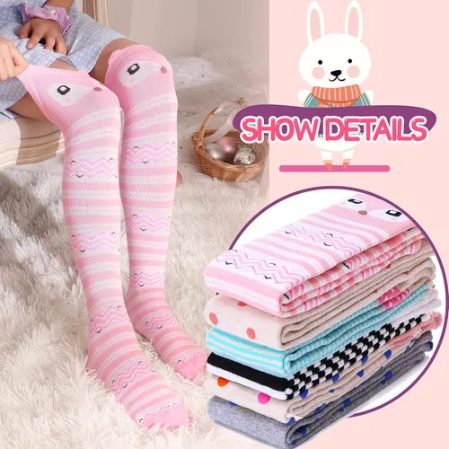 Vista 2 de MOGGEI 6 pares de calcetines hasta la rodilla para niños y niñas de regalo largos locos tontos altos divertidos lindos animales para niños