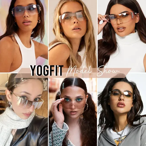 Vista 7 de YOGFIT Lentes de sol Y2K sin montura para mujeres y hombres, a la moda, envolventes, futuristas, geniales