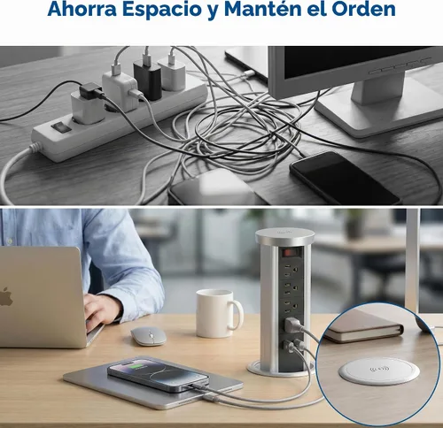 Vista 3 de BTU Toma de corriente desplegable para encimera, receptáculo con USB C y 4 salidas de CA, toma de corriente empotrada con cargador inalámbrico de 10