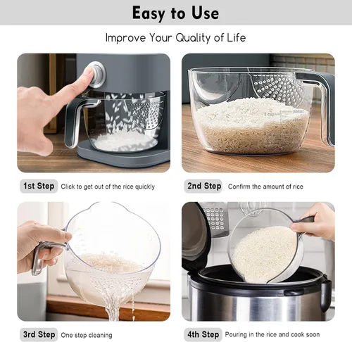 Vista 5 de VenDotbi Dispensador de arroz, contenedor de arroz de 22-25 libras con taza de medición, caja fresca incorporada mejorada, dispensador de cereales