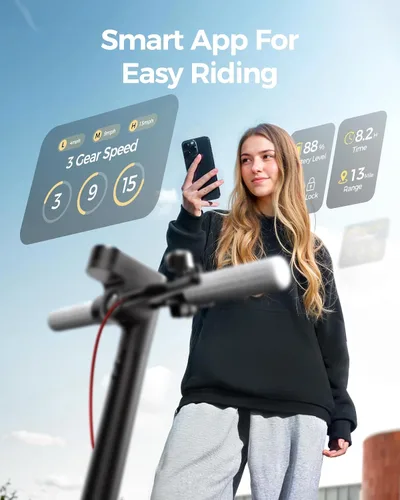 Vista 6 de Patinete eléctrico para adultos, motor de 300W hasta 15.5 MPH, neumáticos sólidos de 8.5", pantalla LED y control por APP, patinete eléctrico