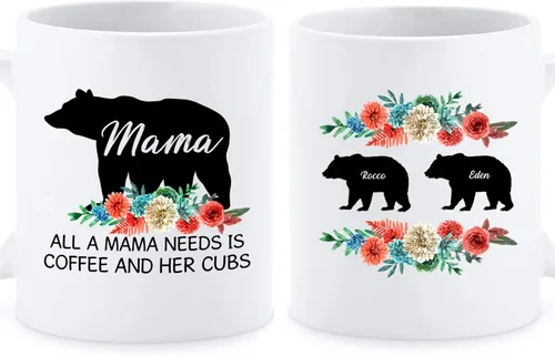 Vista 10 de Taza de café con nombre personalizado "Best Mom Ever", regalos para cumpleaños, regalos de niños, taza de café floral personalizada, regalo