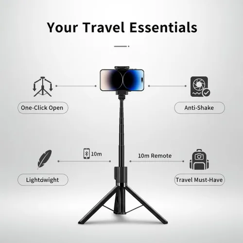Vista 5 de Trípode selfie stick de 70 pulgadas para iPhone/Android, trípode extensible para teléfono con luz de relleno, control remoto Bluetooth de 32.8 ft
