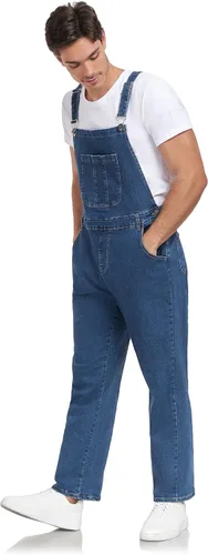 Vista 13 de Overol de mezclilla para hombre, ajustado, elástico, a la moda, con bolsillos