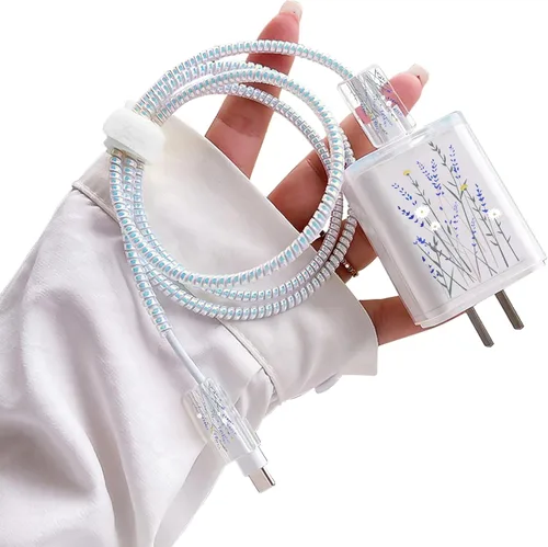 Vista 15 de Lindos protectores de cable para iPhone Funda de carga bonita elegante patrón de mariposas azules diseño único cable de datos cargador de línea