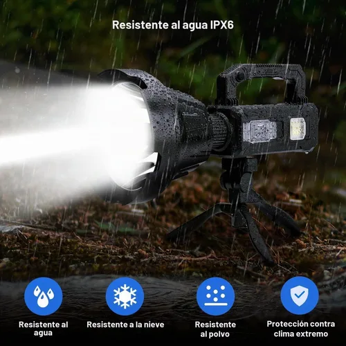 Vista 7 de Foco solar recargable, 2,000,000 lúmenes de alta potencia, luces LED para exteriores, linterna de mano súper brillante de largo alcance con 6 modos