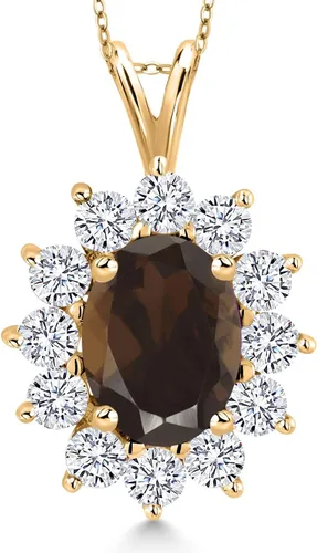 Vista 210 de Gem Stone King Collar con piedra natal ovalada de plata chapada en oro amarillo de 18 quilates, ovalado de 0.315 x 0.236 in, collares con colgante