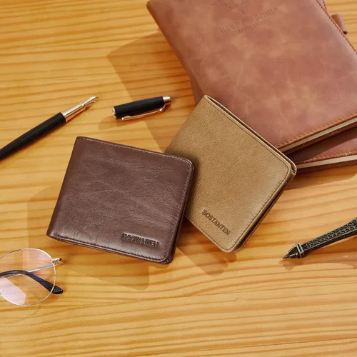 Vista 8 de BOSTANTEN Billeteras de piel auténtica para hombre, con bloqueo RFID y 2 ventanas de identificación