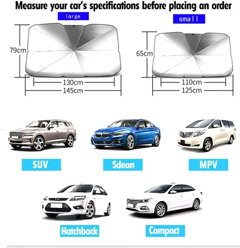 Vista 6 de Protector de parasol para ventana delantera de automóvil, protector solar para automóvil, accesorios de protección interior para parabrisas (pequeño)