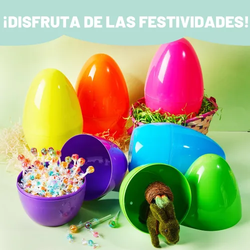 Vista 5 de JOYIN Huevos de Pascua gigantes de 10 pulgadas, 6 huevos gigantes de plástico brillante vacíos rellenables para relleno de Pascua, regalos