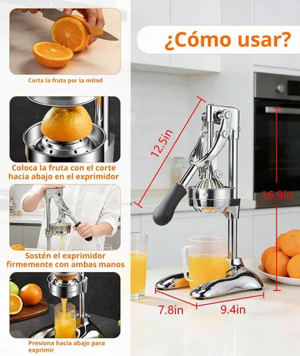 Vista 2 de Exprimidor manual profesional de acero inoxidable prensa de mano para naranja, limón