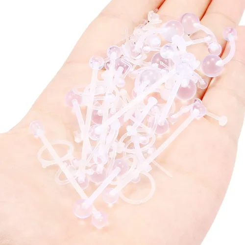 Vista 4 de Cisyozi 92 piezas de plástico transparente para cirugía, trabajo, deporte, 16G 14G, bioflex, labio, ceja, vientre, ombligo, tabique, nariz, pezón