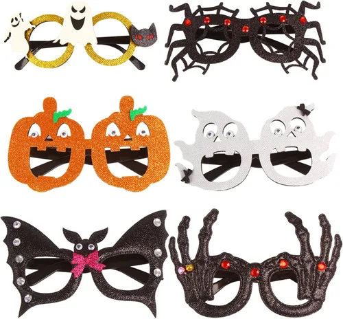 Vista 3 de CCINEE 6 marcos de gafas de Halloween, fantasma, calabaza, murciélago, disfraces, gafas para niños, suministros de fiesta de Halloween