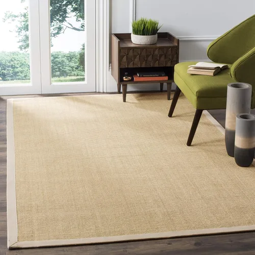 Vista 125 de Alfombra de sisal Safavieh, de color maíz y negro, tejida a mano, de la colección de fibras naturales; 5 x 8 pulgadas, NF441A, Tela, Gris / Gris