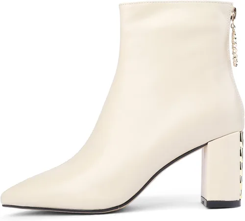 Vista 2 de TinaCus Botines de cuero genuino para mujer, hechos a mano, con puntera puntiaguda, cómodos, tacón de bloque, con tirador de cremallera