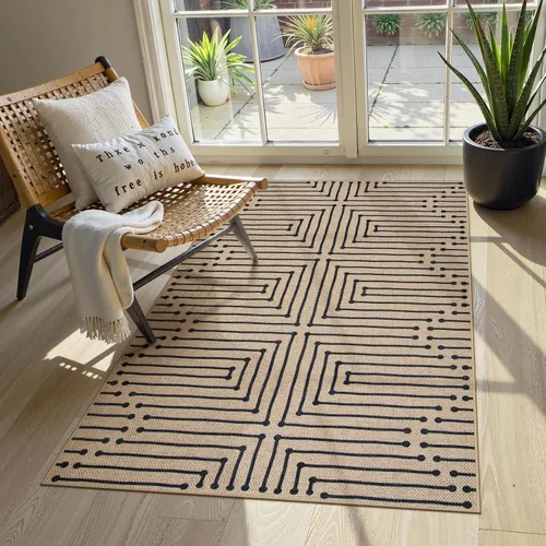 Vista 114 de Lahome Tapetes geométricos para puerta de interior para entrada, alfombra antideslizante lavable de 2 x 3 negro / neutro