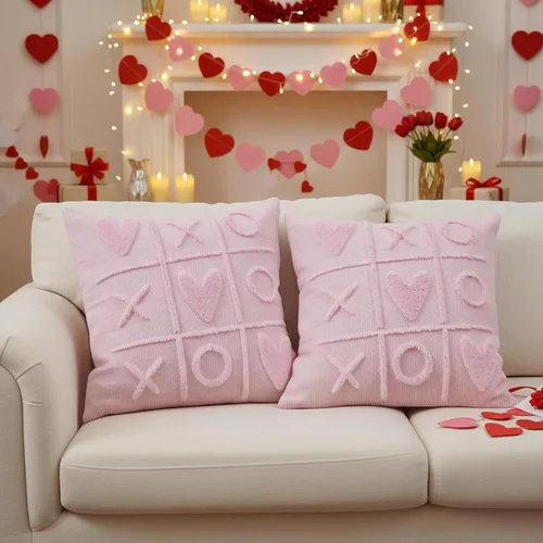 Vista 2 de Juego de 2 fundas de almohada de San Valentín de 16 x 16 pulgadas, decoración del día de San Valentín, fundas de almohada rosas para decoración