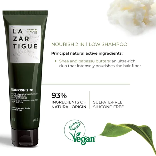 Vista 4 de Lazartigue Nourish - Champú bajo 2 en 1, mantecas de karité y babasú, nutrición intensiva para cabello seco, vegano, sin sulfatos y silicona, 5.1