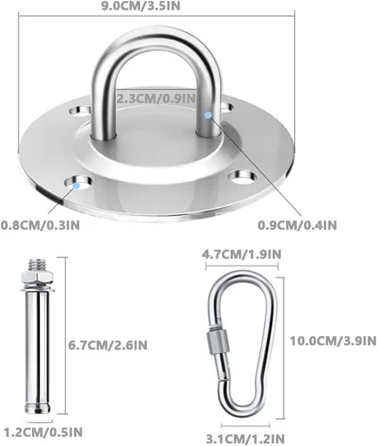 Vista 4 de TopHomer Kit para colgar hamacas, ganchos de hamaca resistentes con pernos de tornillo, ganchos de pared de hamaca de acero inoxidable para montaje