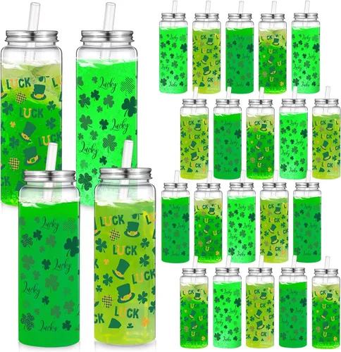 Vista 8 de Skylety 24 piezas de grandes tazas reutilizables de Navidad con tapas y popotes, 17 onzas, vasos de plástico transparente, tazas de Papá Noel