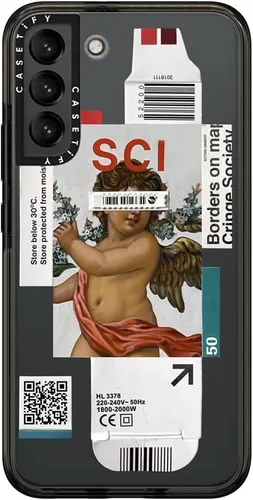 Vista 190 de CASETiFY Funda de impacto para Galaxy S22+ - Adhesivo Aries Moross, color negro transparente