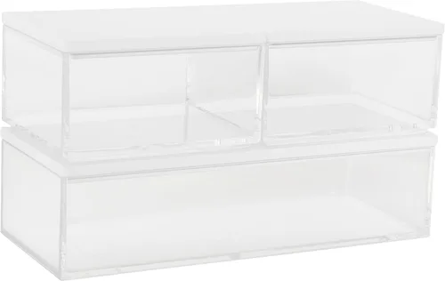 Vista 11 de Martha Stewart Brody - Contenedores organizadores de plástico con tapas de madera de paulownia para oficina en casa, cocina o baño, paquete de 3