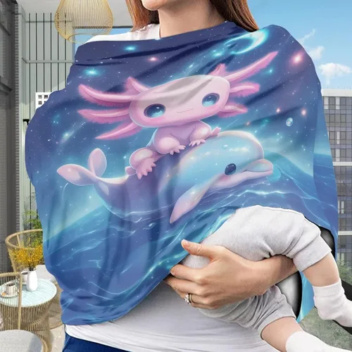 Vista 2 de Binienty Axolotl - Toldo para asiento de automóvil para mujer, diseño de delfín, con estampado de animales, para lactancia, estirable