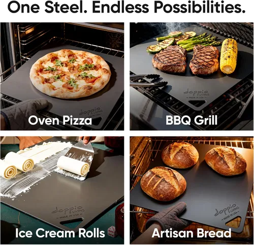 Vista 7 de Acero para pizza para horno Fabricado en Estados Unidos 16 x 14.25 pulgadas Acero para hornear pre-sazonado para pan, pizza, masa madre y más