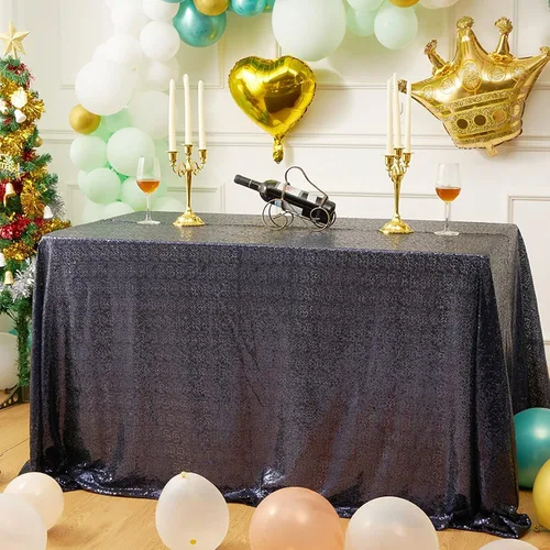 Vista 6 de Mantel de lentejuelas de 50 x 50 pulgadas, mantel negro brillante con purpurina brillante y secuencia metálica, para decoración de fiesta