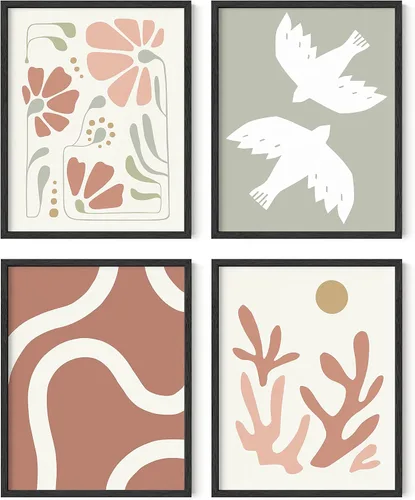 Vista 28 de HAUS AND HUES Arte de pared de montaña – Juego de 4 decoración de paisaje moderno de mediados de siglo, naturaleza y arte moderno Marco beige de 8