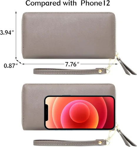Vista 4 de GEEAD Billeteras para mujer de gran capacidad de piel sintética para tarjetas de crédito, Gris