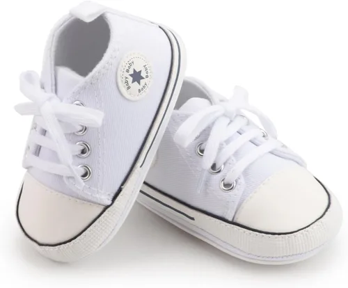 Vista 2 de KIDSUN zapatos deportivos altos hasta el tobillo para bebés, niños y niñas con suela antideslizante, suaves, para recién nacidos, zapatos