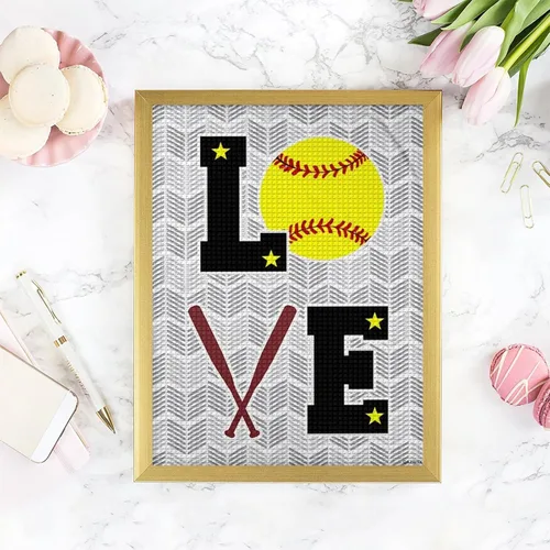 Vista 3 de QAZWSX Kits de pintura de diamantes de softbol divertido amor gráfico pintura de diamantes DIY 5D arte de gemas para adultos niñas, accesorios
