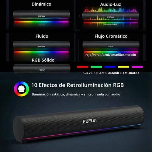 Vista 7 de Barra de sonido para computadora con micrófono ENC desmontable, barra de sonido para juegos de graves mejorados, Bluetooth 6.0, USB-A Plug and Play