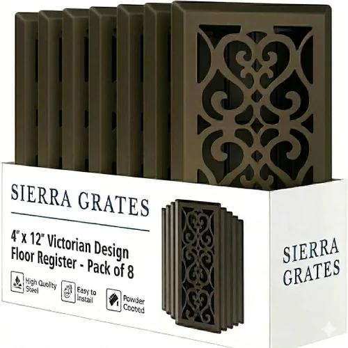 Vista 25 de Registro victoriano de piso de 4 x 10 pulgadas en acabado gris granito - Cubiertas de ventilación para piso del hogar - Cubiertas decorativas