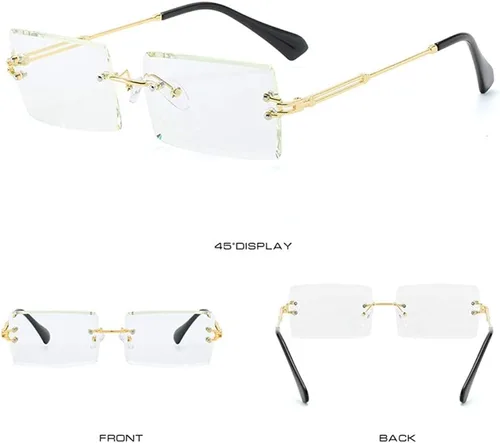 Vista 4 de LASPOR Gafas de sol ovaladas retro para mujeres y hombres, a la moda, vintage, de metal dorado, sin marco, lentes tintados, protección UV400