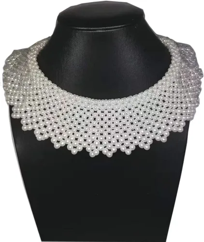 Vista 2 de Collar de perlas sintéticas collar con peto y cuello de perla collar de perla blanco perlamarfil