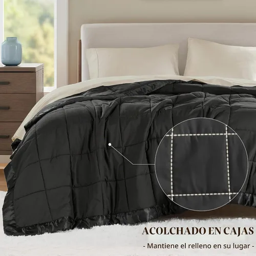 Vista 3 de Madison Park Edredón alternativo de plumón tamaño King para cama, borde Negro