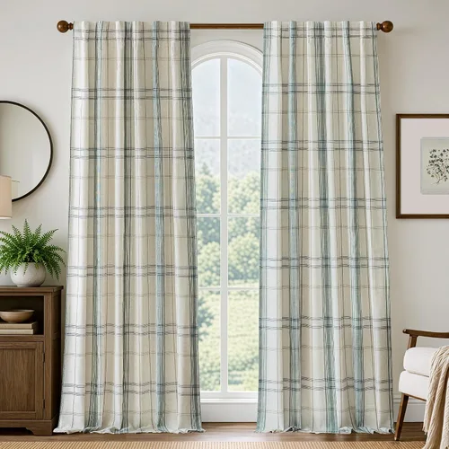 Vista 17 de DriftAway Cortinas de felpilla de lino a cuadros 100% opacas de 96 pulgadas Beige