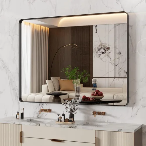 Vista 69 de WEER - Espejo de baño con luces LED, 50x70cm, espejo de tocador montado en la pared, 3 colores regulables, almohadilla antiempañante retroiluminada